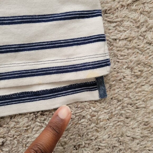 Lands End Hoodie Womens XL Blue Off White Striped Henley Pullover Patches Pocket - Picture 4 of 9